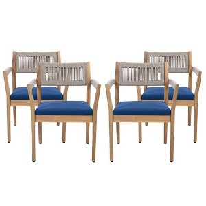 NAYSAYE Patio Dining Sets Braided Acacia Wood Dining Chairs with Cushions and Armrests for Garden Poolside, Navy and Beige, 23.25"*21.5"*32.25" - 1 of 4