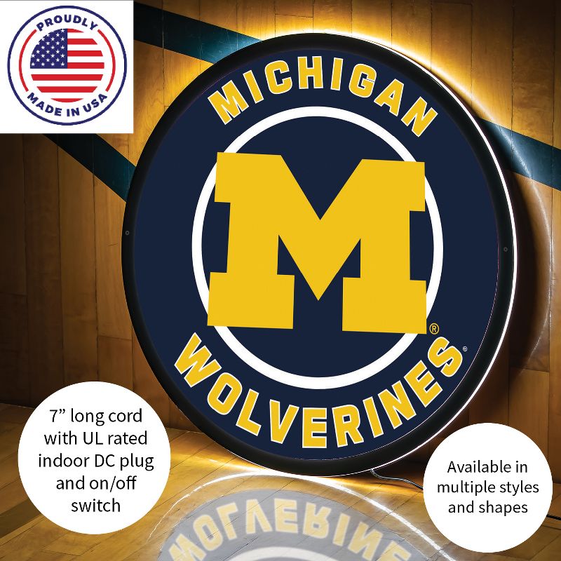 Evergreen Ultra-Thin Edgelight LED Wall Decor, Round, University Of Michigan- 23 x 23 Inches Made In USA, 5 of 7