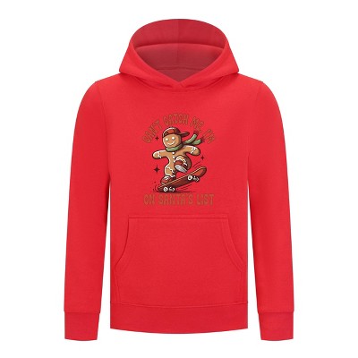 Everyday Kids Christmas Collection Gingerbread Skateboard Boys Pullover Hoodie – Holiday Sweatshirt - Red