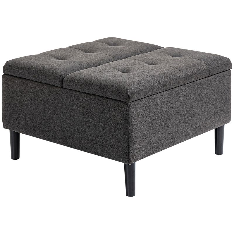 HOMCOM 30" Storage Ottoman, Tufted Fabric Upholstered Square Coffee Table with Lift Top, Accent Footrest Footstool for Living Room, 4 of 7