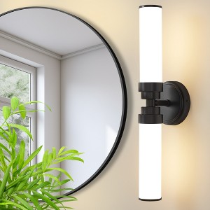 POWLIG 20.3-in 2-Light Black Modern Dimmable Wall Sconce with Milky White Glass Shade - 1 of 4