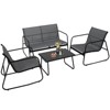 Textilene Patio Conversation Set with 2 Single Chairs, 1 Love Seat and Coffee Table, 4 Piece Textilene Furniture Set with Loveseat and Glass - 2 of 4