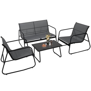ODK 4 Pieces Patio Furniture Set, Textile Fabric Outdoor Conversation Set with Glass Coffee Table, Loveseat and 2 Single Chairs for Backyard, Balcony - 1 of 4
