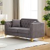 VASIP Mid-Century Modern Sofa -Black Chenille Upholstered Pull Buckle Design Living Room Couch with Buttons Tufted - 2 of 4