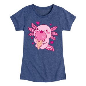 Girls' - Instant Message - Axolotl Loves Ice Cream Fitted Short Sleeve Graphic T-Shirt - 1 of 4