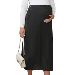 INSPIRE CHIC Womens Maternity Skirts Straight Casual Over the Belly Stretchy Knit Midi Pregnancy Skirt Business - 1 of 4