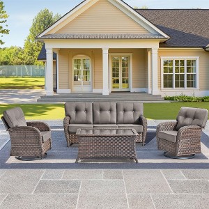 Gymojoy 4 Pieces 3-Seat Sofa Table with Swivel Chairs - 1 of 4