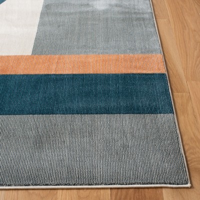 Beige and Dark Teal Abstract Square Area Rug