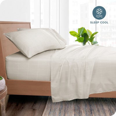 Twin Gray Microfiber Deep Pocket Sheet Set with Grid Pattern