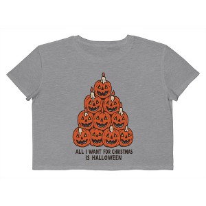 Rerun Island Women Pumpkin Pyramid All I Want For Christmas Short Sleeve Graphic Cotton Cropped Loose T-shirt - 1 of 4