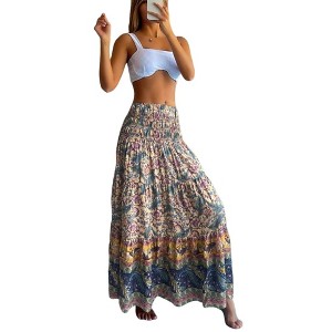 Coolmee Women's Fashion Boho Long Skirt Trendy Floral High Waist A Line Beach Skirt Vacation Outfit Maxi Skirts - 1 of 4