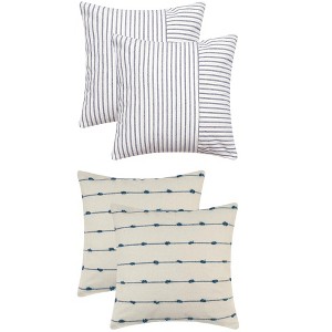 REGALWOVEN 4 Pcs Modern Farmhouse Decorative Striped Throw Pillow Covers Square 18" x 18" - 1 of 4