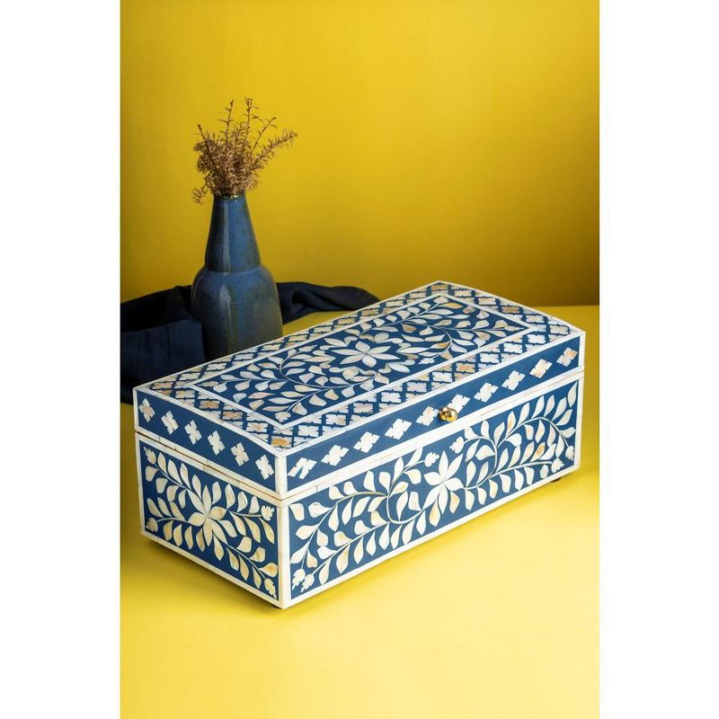 GAURI KOHLI Jodhpur Mother of Pearl Decorative Box, Blue, 16", 2 of 7