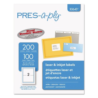 PRES-a-ply Laser/Inkjet Shipping Labels 5 1/2 x 8 1/2 White 200/Pack 30643