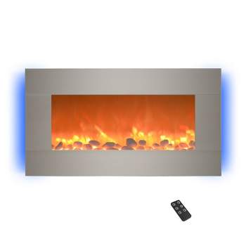 Electric Fireplace with Adjustable Heat Options, Backlights, and Brightness - Wall-Mounting Hardware and Remote Included by Northwest (Brushed Silver)