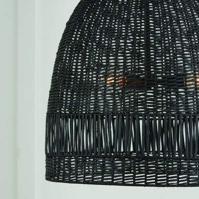 Naomi Matte Black 3-Light Hand-Woven Rattan Pendant