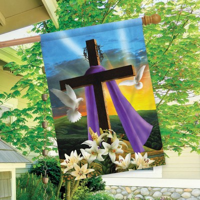Easter Sunrise Religious House Flag with Cross and Doves