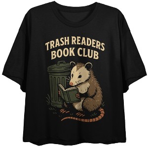 Trash Readers Book Club Women's Black Crew Neck Short Sleeve Crop Top - 1 of 3