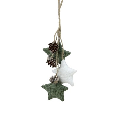 Northlight 11.8" White and Green Burlap Star and Pine Cone Christmas Ornament