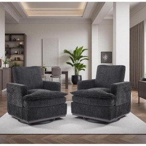 Karl Home Modern Comfy Upholstered Armchair with Back Pillow, 360 Degree Square Swivel Barrel Accent Chair for Living Room Black - 1 of 4