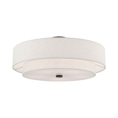English Bronze Double Drum Semi-Flush Mount Light