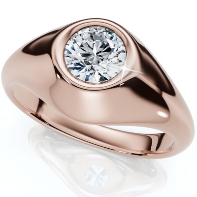 Pompeii3 Mens Solitaire Round Diamond Ring 1Ct Anniversary Pinky Ring 14k Gold Lab Created