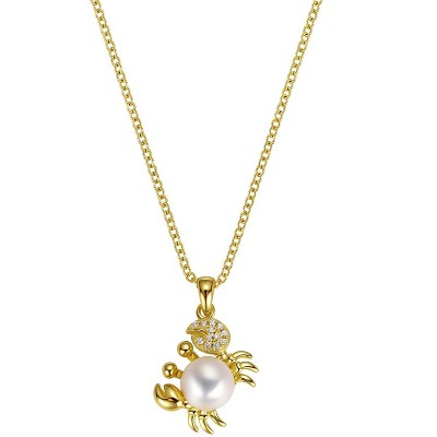 Molenia Pearl Necklace, CZ Crab Pearl Pendant Necklace, 14K Gold Plated Sterling Silver Dainty Summer Necklace for Women, Personalized Gift for Her