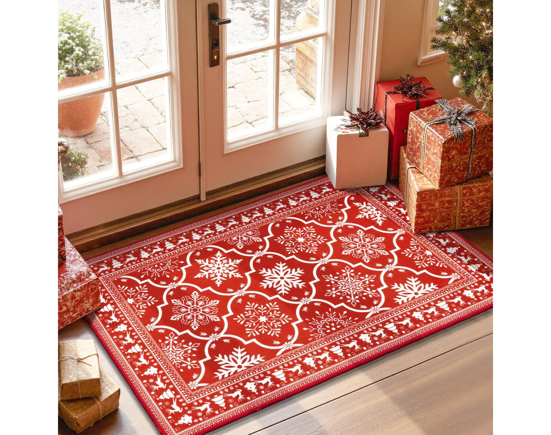 HEBE Washable Christmas Runner Rug Snowflake Holiday Carpet Runner