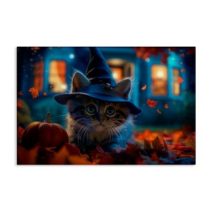 Stupell Industries Halloween Witch Kitten & Pumpkin Canvas Art - 1 of 4