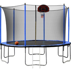 Recreational Trampolines, Stainless Steel Frame With Basketball Hoop, Outdoor Large Trampoline With Net For Kids ‎144"L x 144"W x 106.32"H - 1 of 4