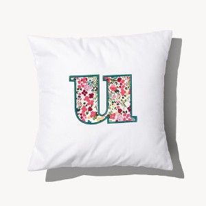 Personalization Mall Boho Floral Initial Embroidered Applique Throw Pillow - 1 of 3