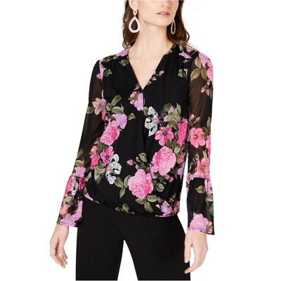 I.N.C International Concepts Womens Floral Peasant Blouse, Black, XX-Large