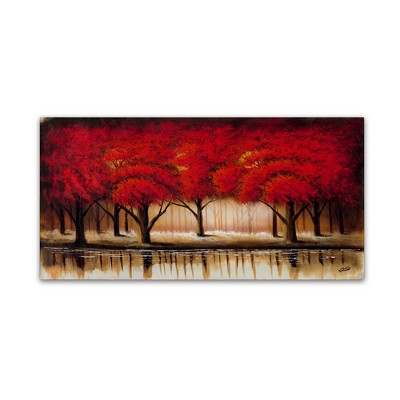 Parade of Red Trees Landscape Brushed Aluminum Art