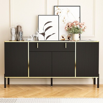 FUFU&GAGA Wave Finish 4 Door Floor Standing Sideboard with Adjustable Shelves