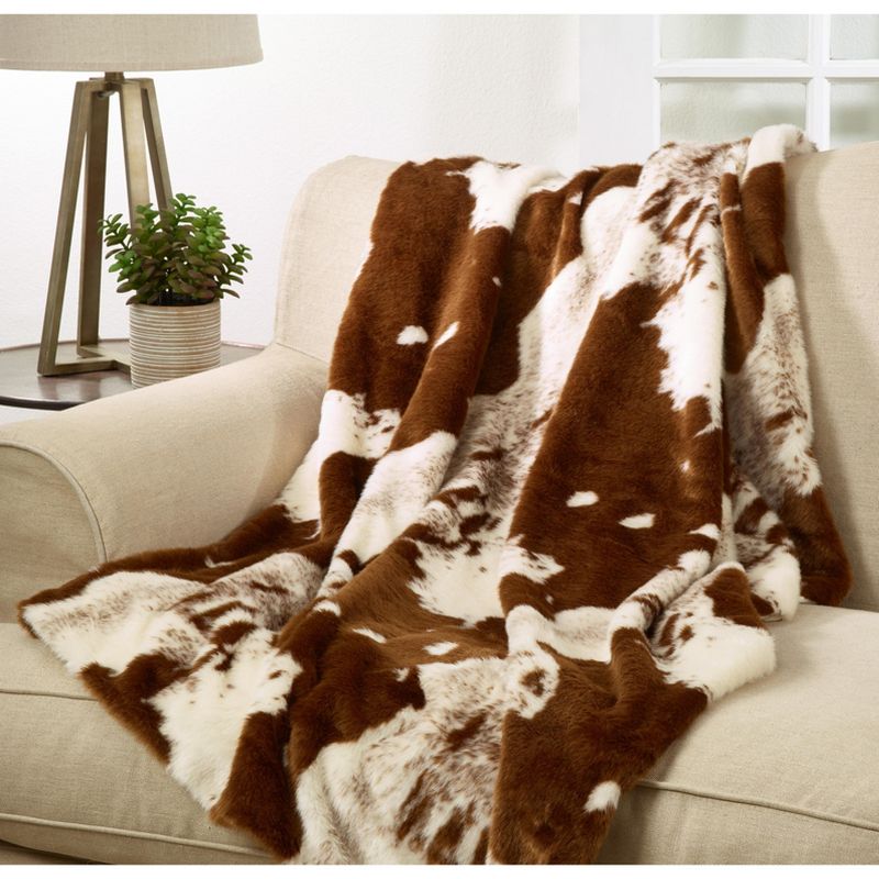 Saro Lifestyle Faux Fur Cow Hide Throw, 50x60 inches, Brown, 4 of 5