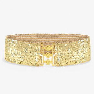 Anna-Kaci Wide Elastic Sequin Belt with Clasp for Women - 1 of 4