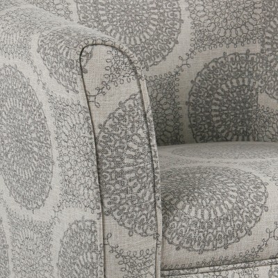 Gray Medallion Barrel Accent Chair with Wood Legs