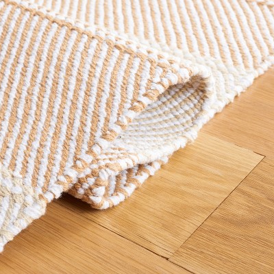 Beige and Gold Striped Wool Cotton Flat Woven Rug