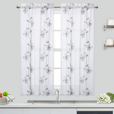 Floral Embroidered Voile Sheer Short Kitchen Curtains For Small Windows   GUEST 0f68a213 B5e8 4df4 84d2 100798c3f4eb