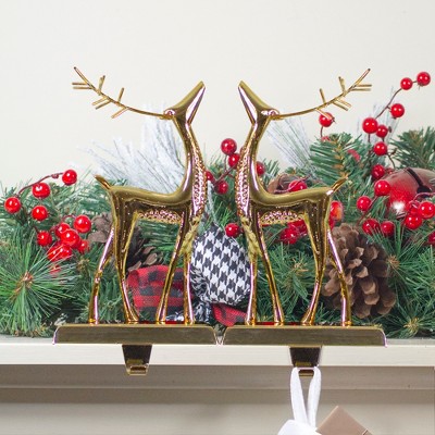 Gold Reindeer Christmas Stocking Holders Set of 2