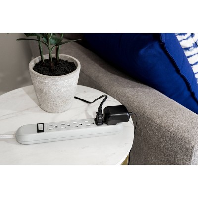 Cordinate 6 Outlet Grounded Power Strip with 3&#39; Braided Cord White/Gray