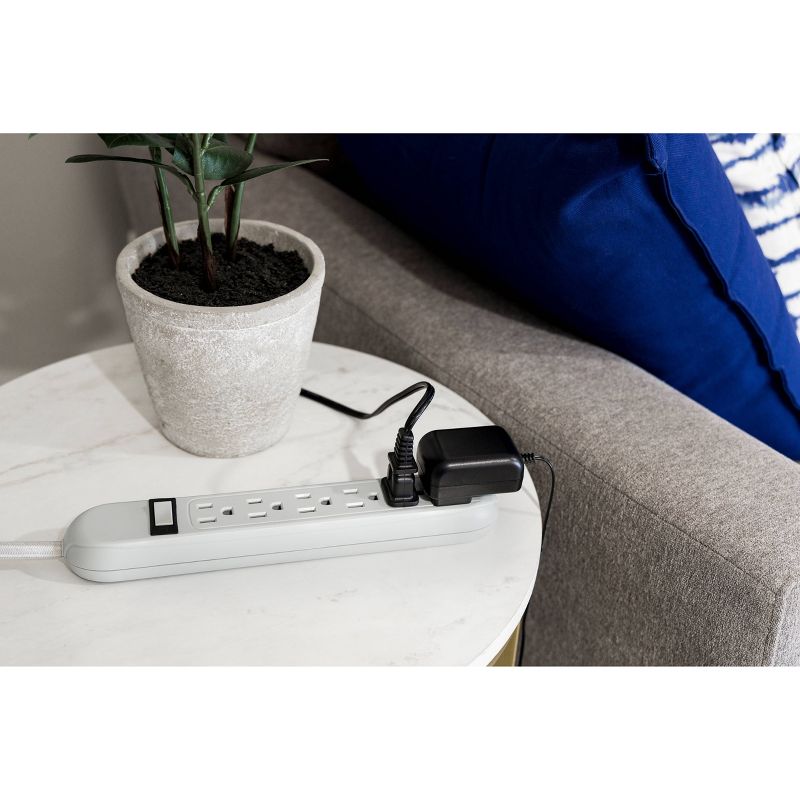 Cordinate 6 Outlet Grounded Power Strip with 3&#39; Braided Cord White/Gray, 6 of 8