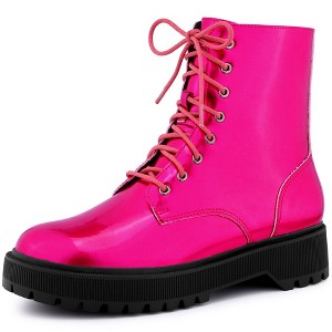 Allegra K Women's Round Toe Platform Lace Up Colorful Combat Ankle Boots - 1 of 4