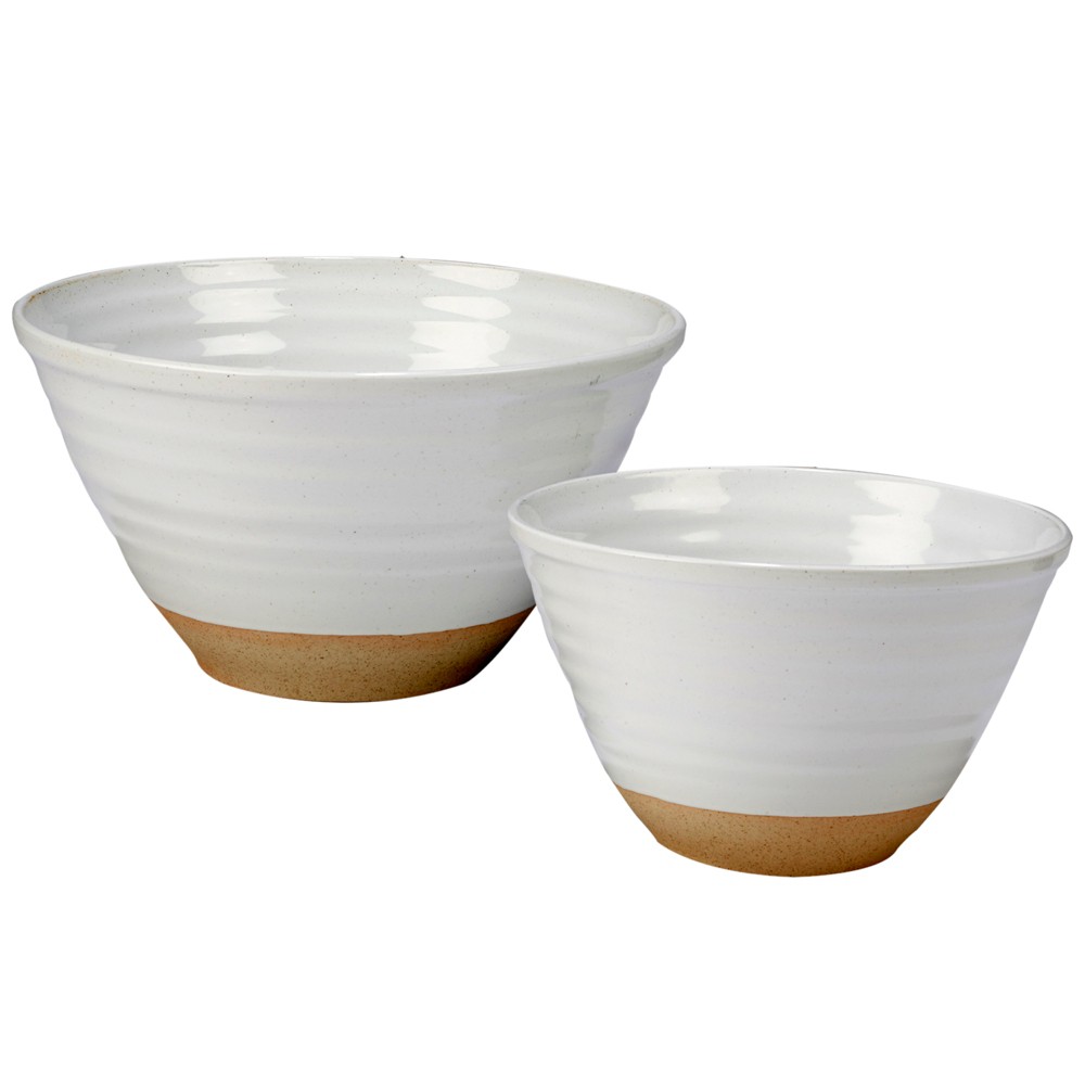 Certified International Artisan Ceramic Mixing Bowls White/Brown - Set of 2
