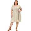 Agnes Orinda Women's Plus Size Floral Smocked Waist Ruffle Hem Square Neck Short Sleeve Casual A Line Midi Dresses - 3 of 4
