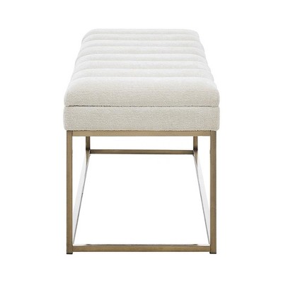 Cream Polyester Upholstered Bench with Brushed Gold Steel Base