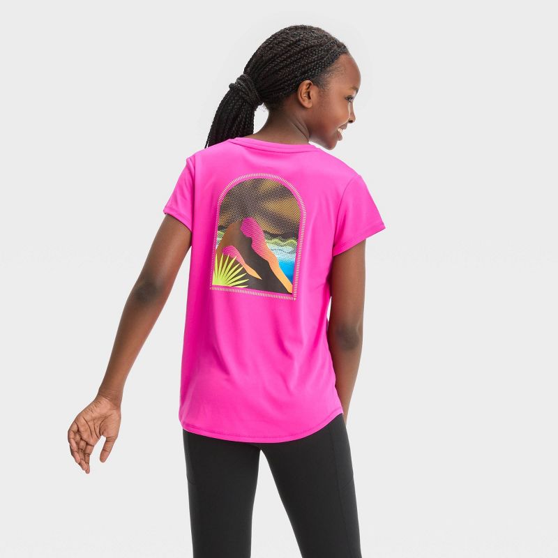 Girls' Short Sleeve 'Mountain' Graphic T-Shirt - All In Motion™ Pink, 4 of 5