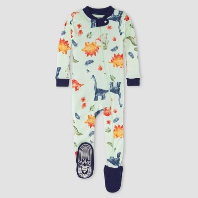 Image of Burt's Bees Baby® Baby Boys' Dino Friends Midnight Organic Cotton Footed Pajama - Black 6-9M