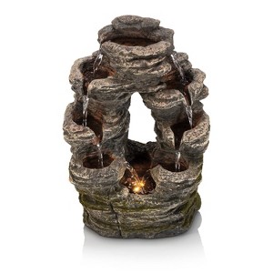 14" Resin Layered Rock Fountain Brown - Alpine Corporation: Indoor/Outdoor Waterfall Feature - 1 of 4