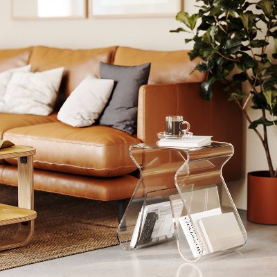 Clear Acrylic Rectangular Side Table with Storage